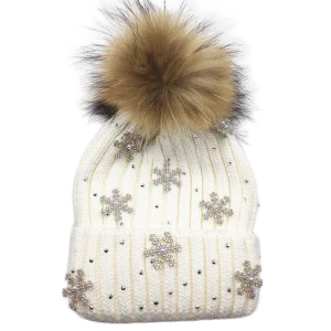 fur knitted beanie pompom hat for women