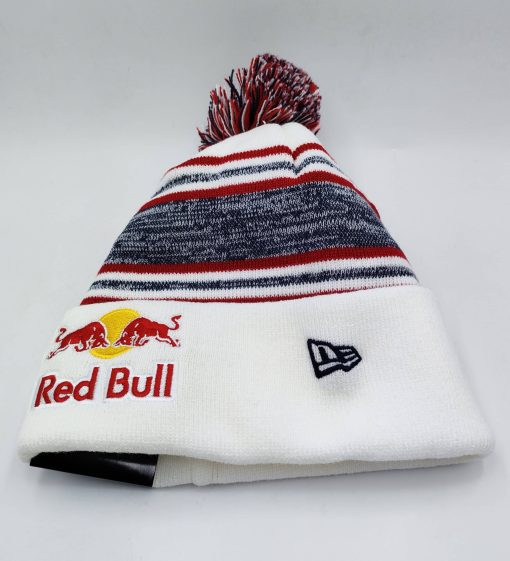 Red Bull Striped Beanie Pompom Hat - Image 3