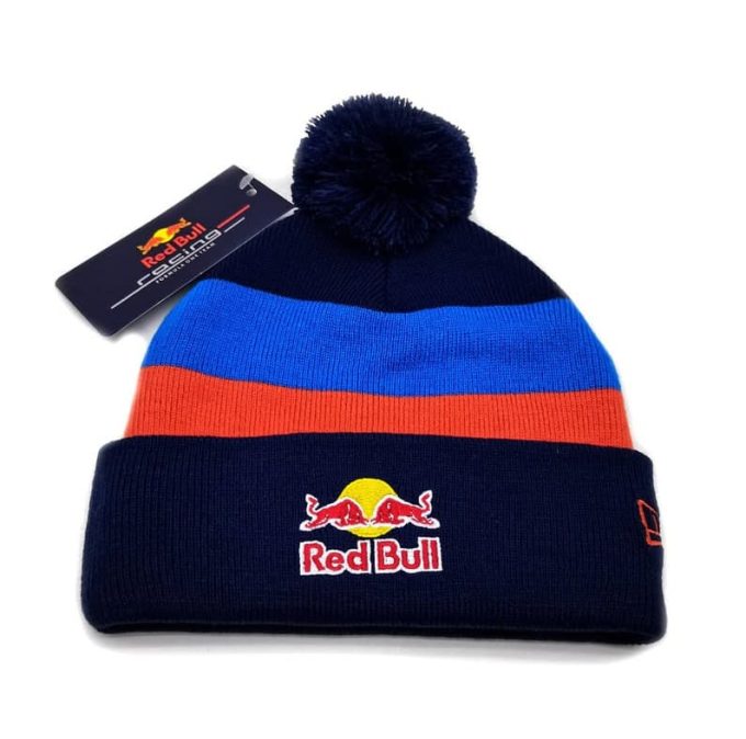 red bull beanie striped orange blue ski cap
